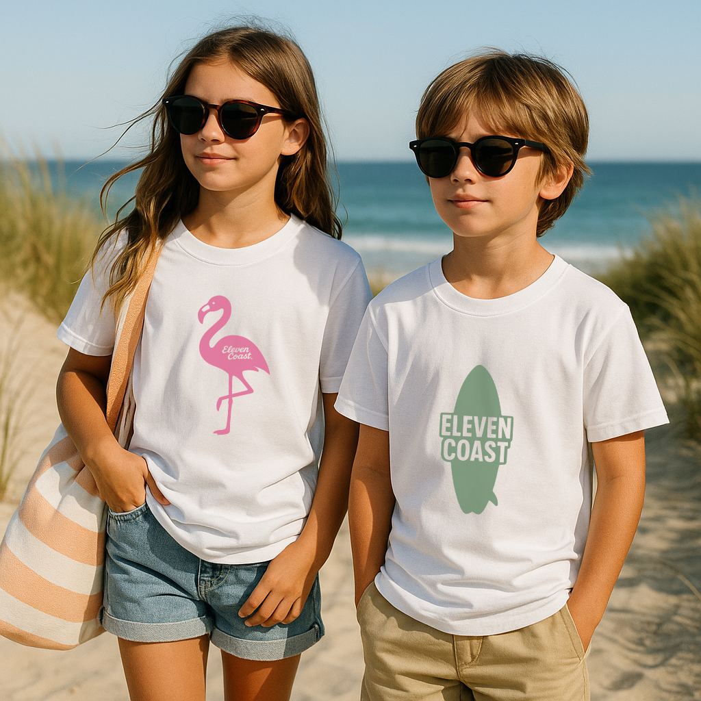 Kids t-shirts in beach-inspired colors and soft styles for relaxed, everyday comfort
