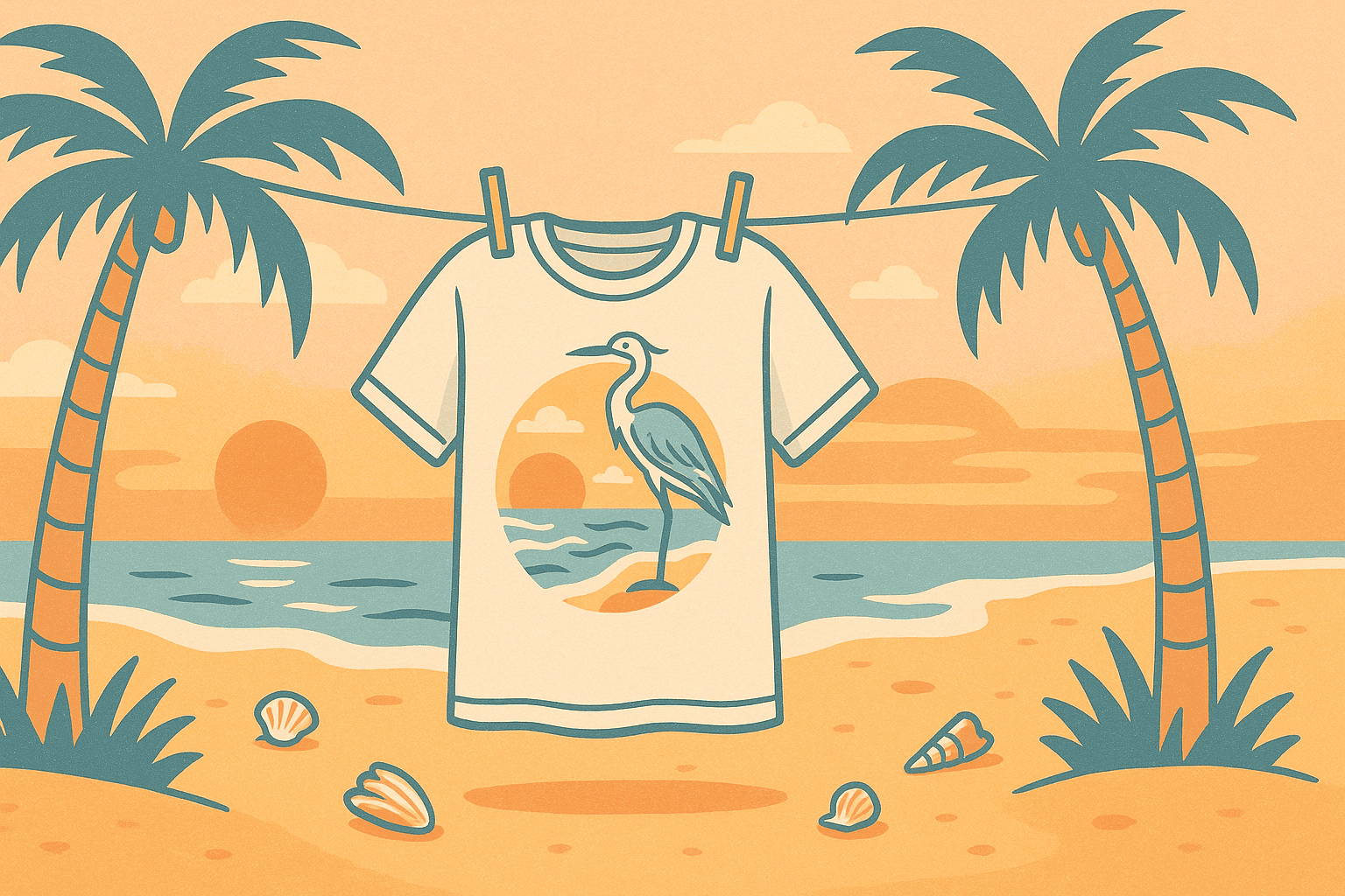 Beach t-shirt collection with relaxed cuts and sun-faded colorways for coastal living