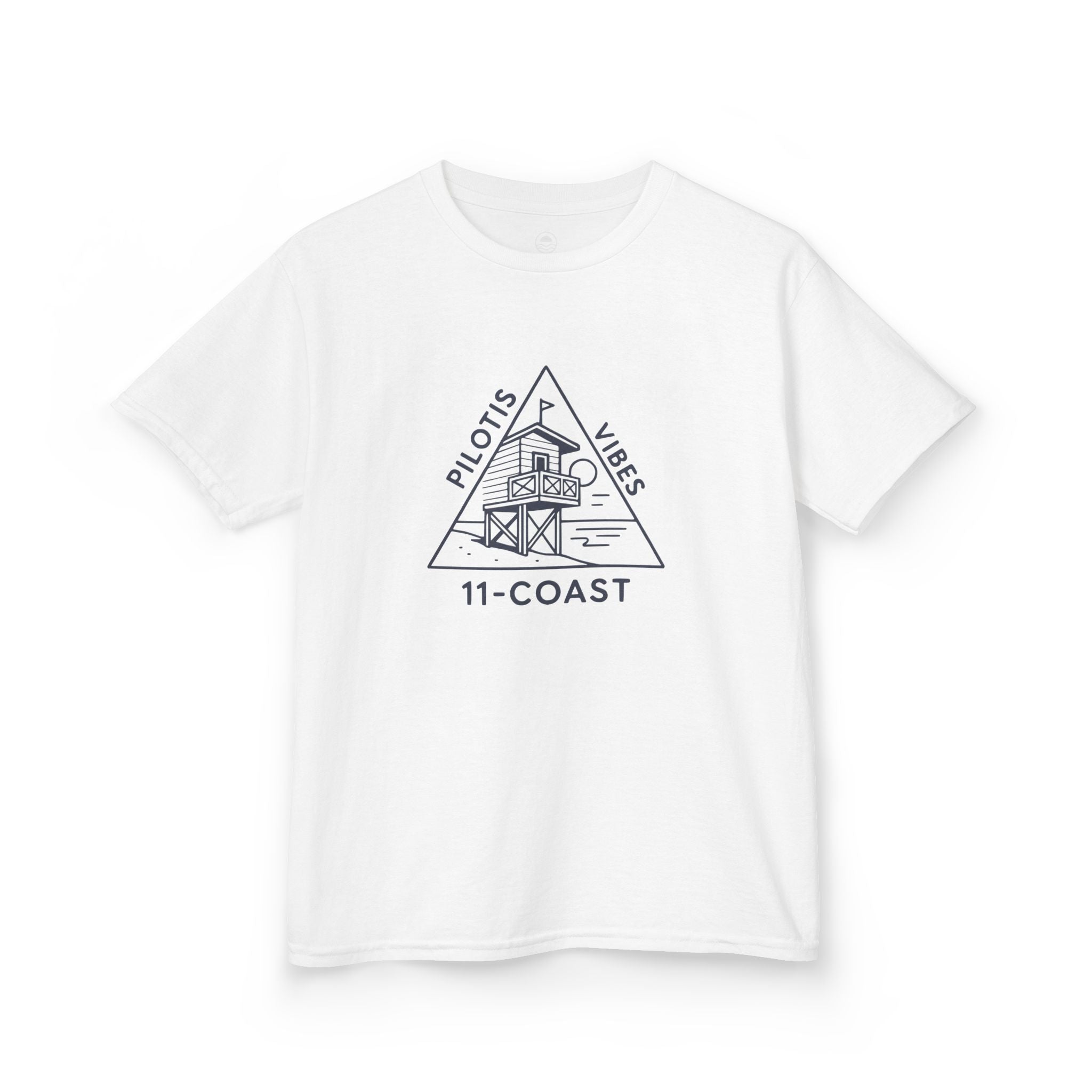 Kids Navy Beach Huts Tee Pilotis Vibes #en:color_white,fr:couleur_blanc