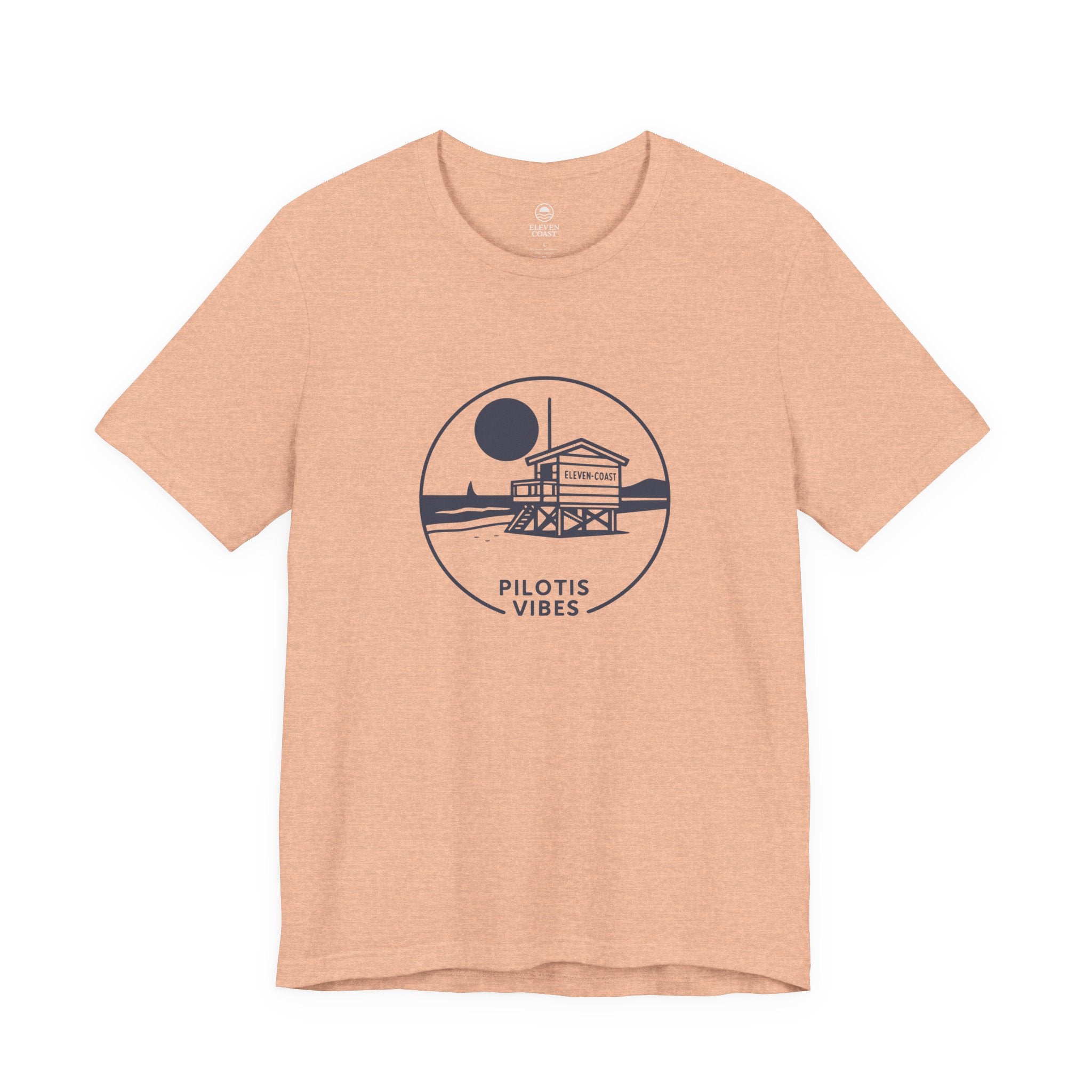 Navy Lifeguard Hut T-Shirt Men Pilotis Vibes #en:color_heather-peach,fr:couleur_peche-chine