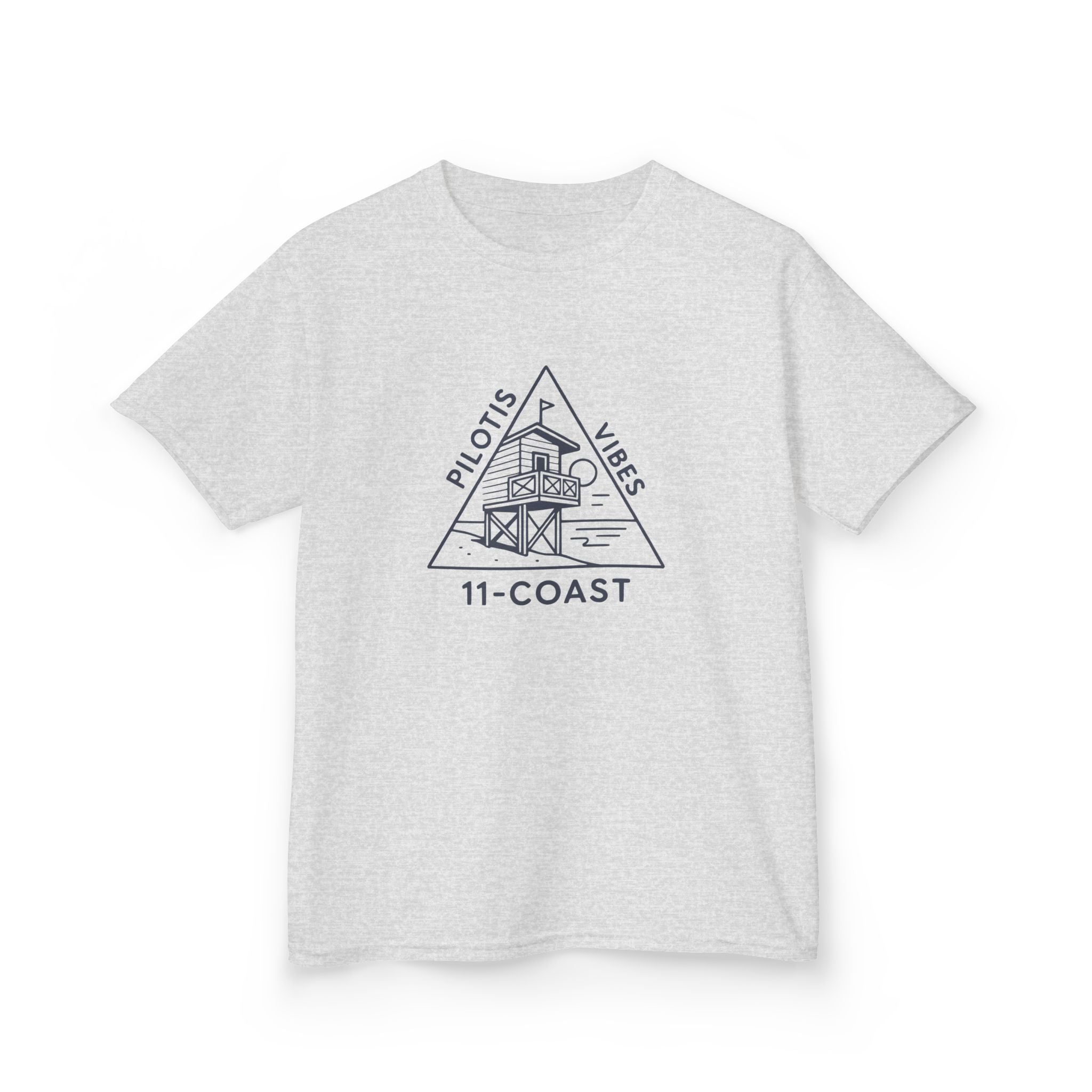 Kids Navy Beach Huts Tee Pilotis Vibes #en:color_ash,fr:couleur_cendre