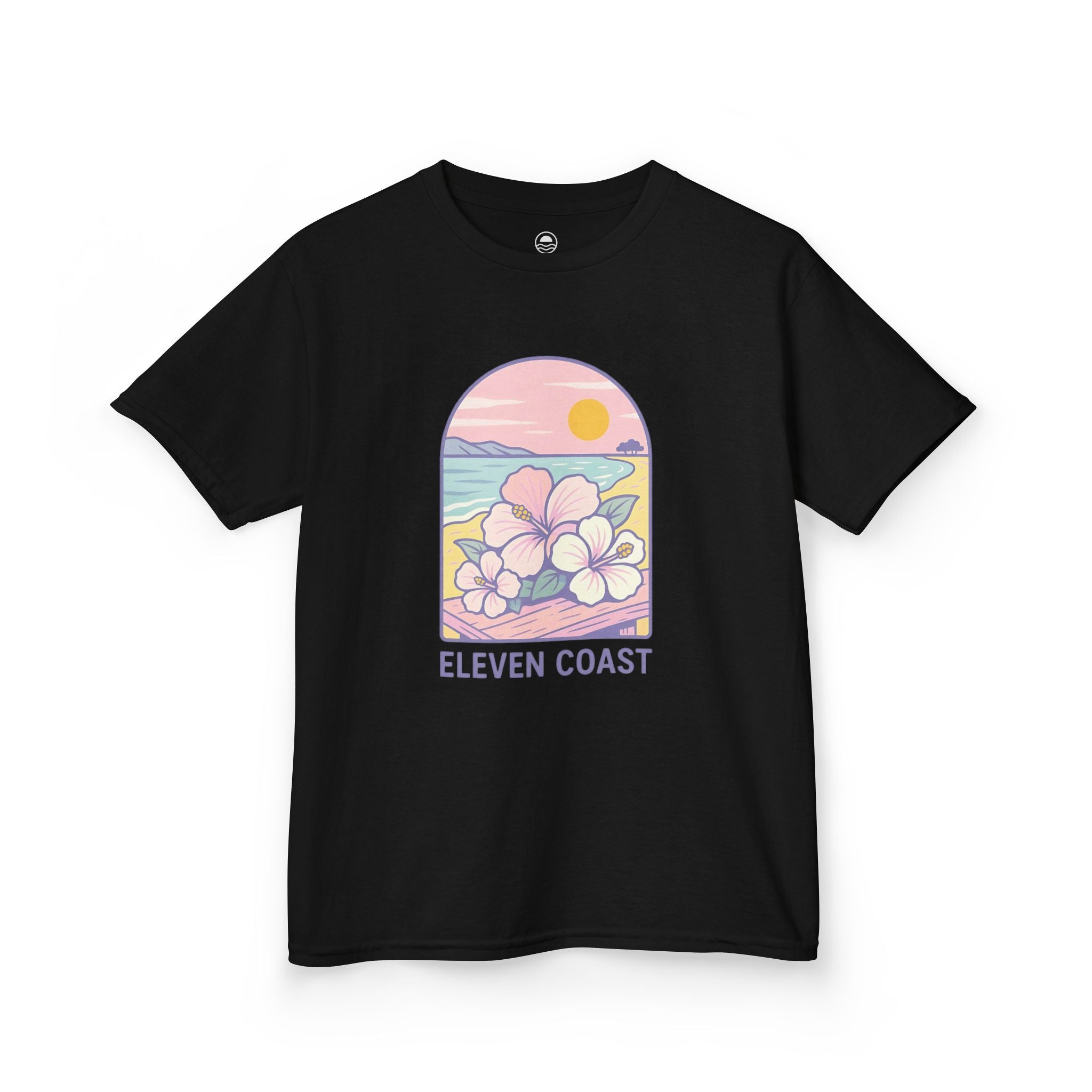 Kids Hibiscus Floral Tee Lavender Sea #en:color_black,fr:couleur_noir