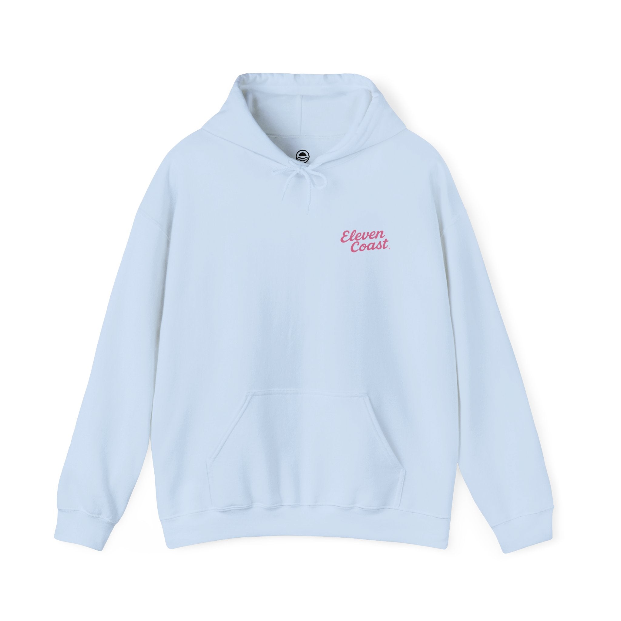 Pop Pink Hoodie For Women Sleek Script #en:color_light-blue,fr:couleur_bleu-clair