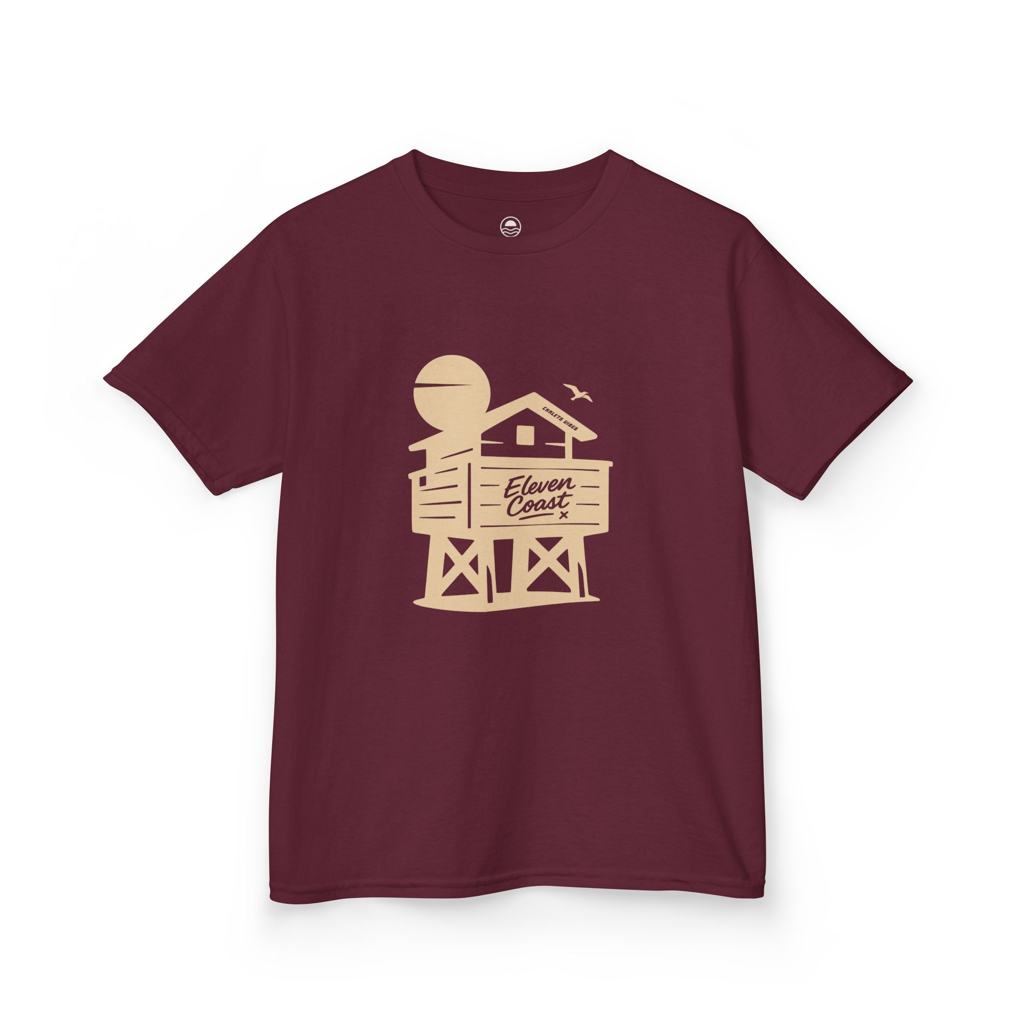 Kids Beach Chalet Tee Sand Beige #en:color_maroon,fr:couleur_bordeaux