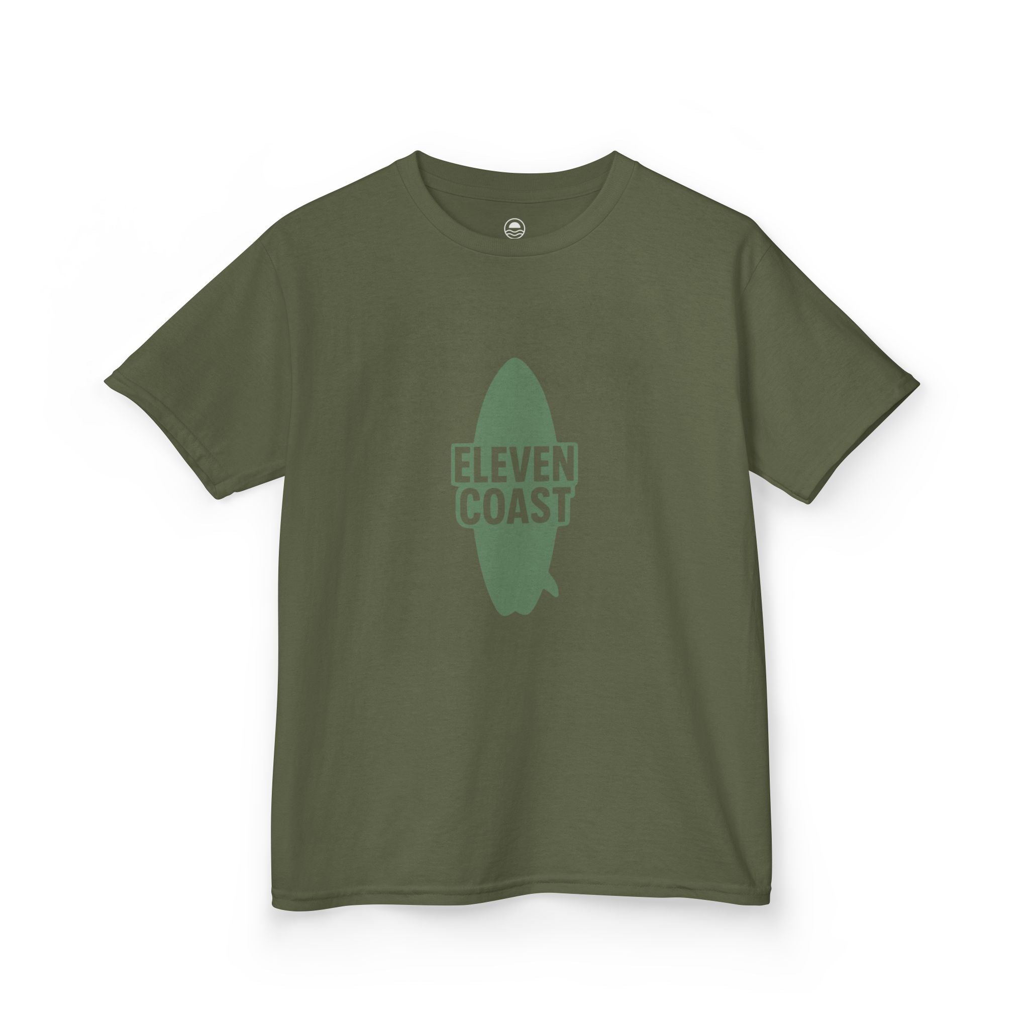 Kids Graphic Tee Surfboard Silhouette Green #en:color_military-green,fr:couleur_vert-militaire
