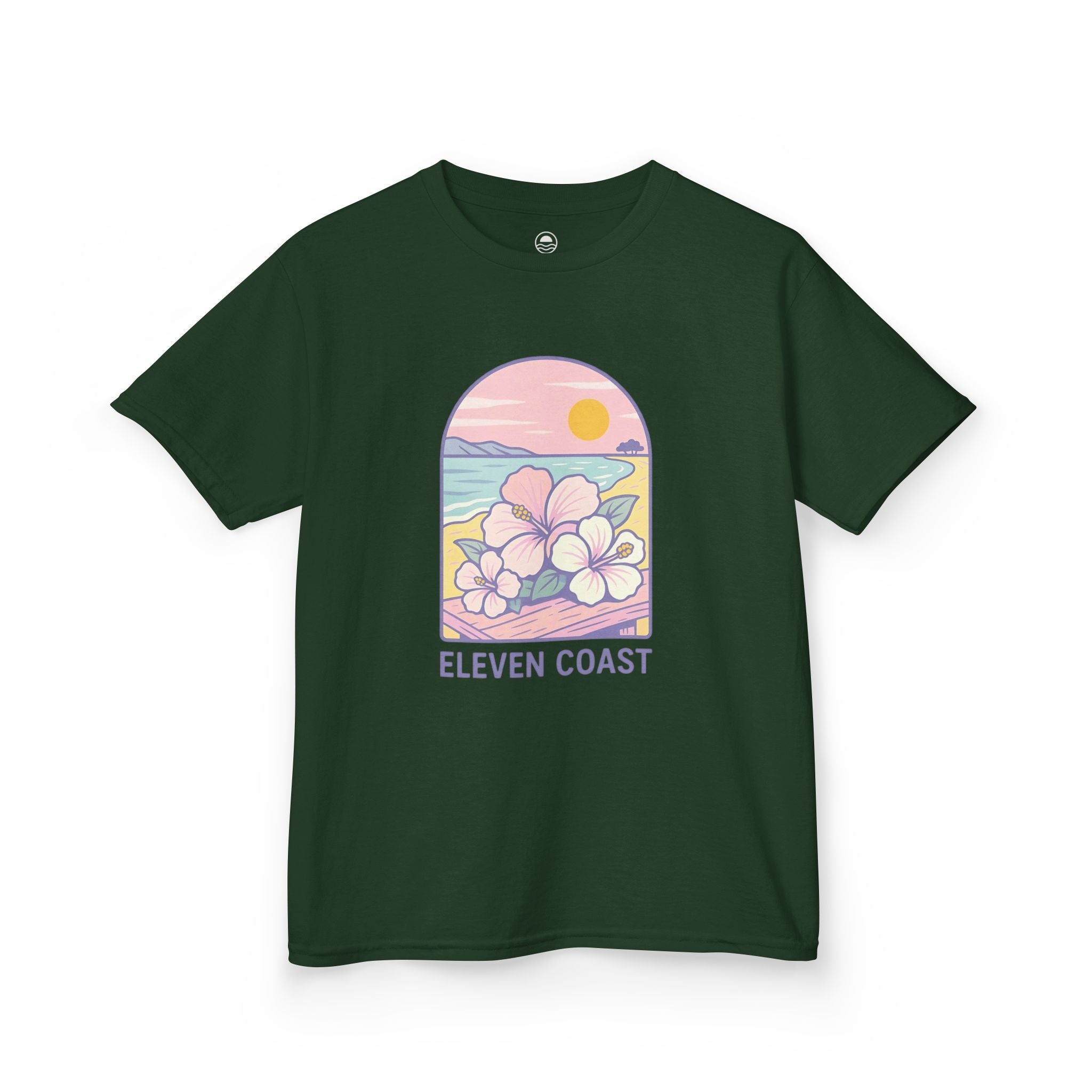 Kids Hibiscus Floral Tee Lavender Sea #en:color_forest-green,fr:couleur_vert-foret