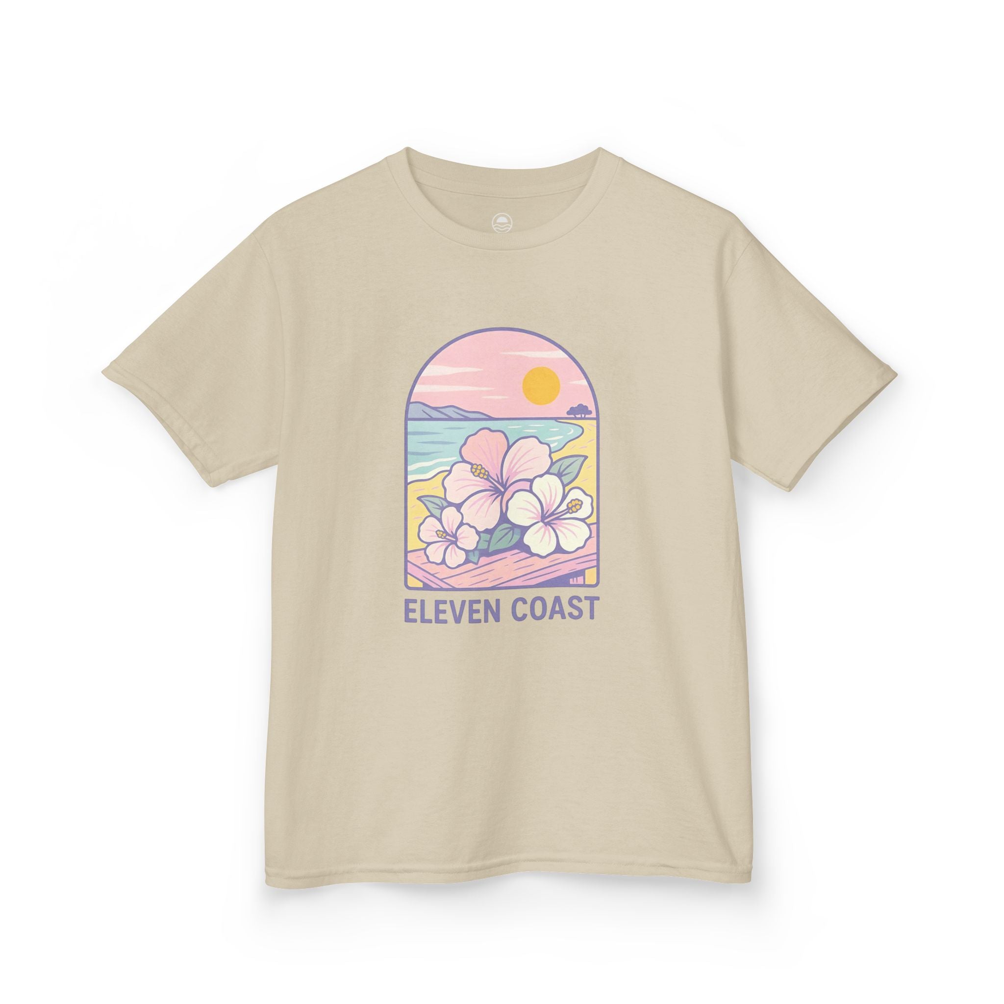 Kids Hibiscus Floral Tee Lavender Sea #en:color_sand,fr:couleur_sable