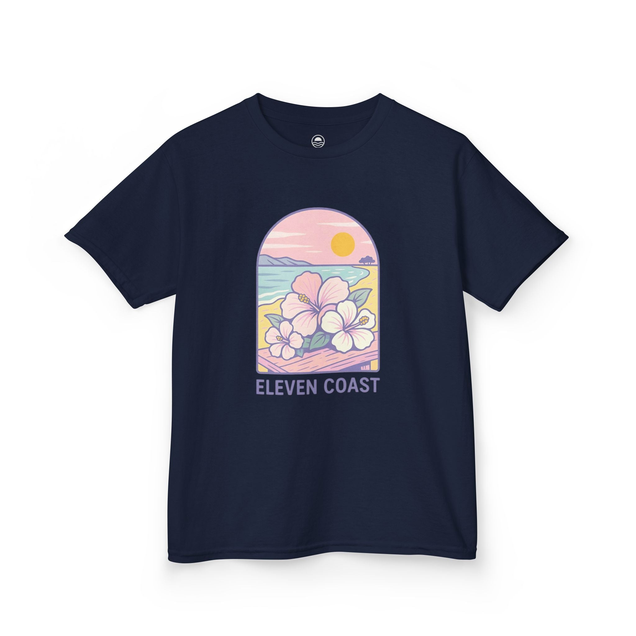 Kids Hibiscus Floral Tee Lavender Sea #en:color_navy,fr:couleur_bleu-marine