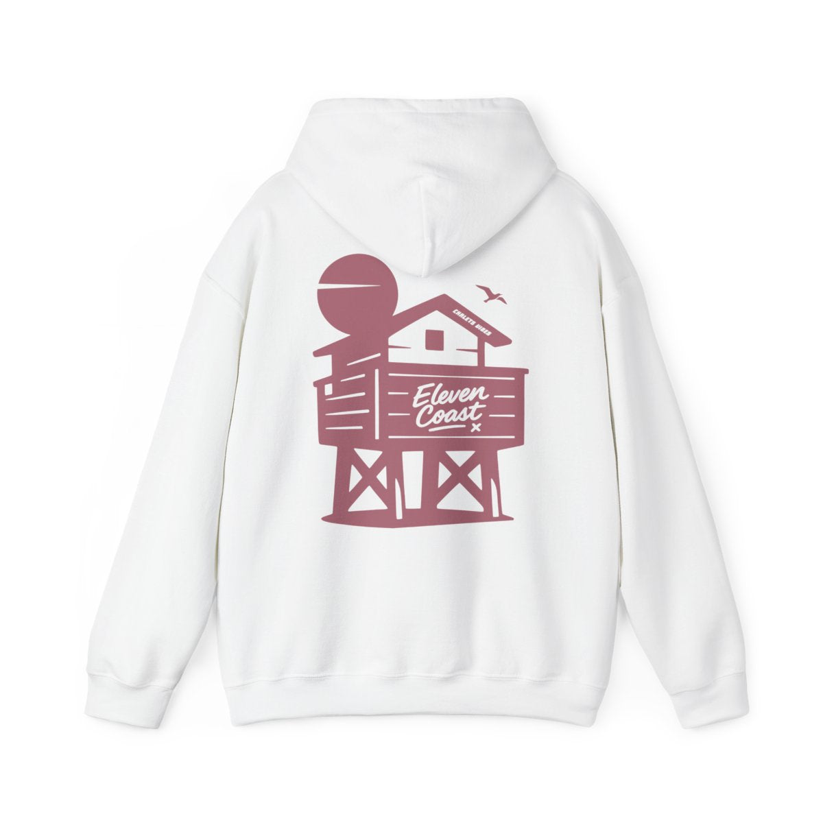 Men's Hoodie Raised Beach Chalet Design #en:color_white,fr:couleur_blanc
