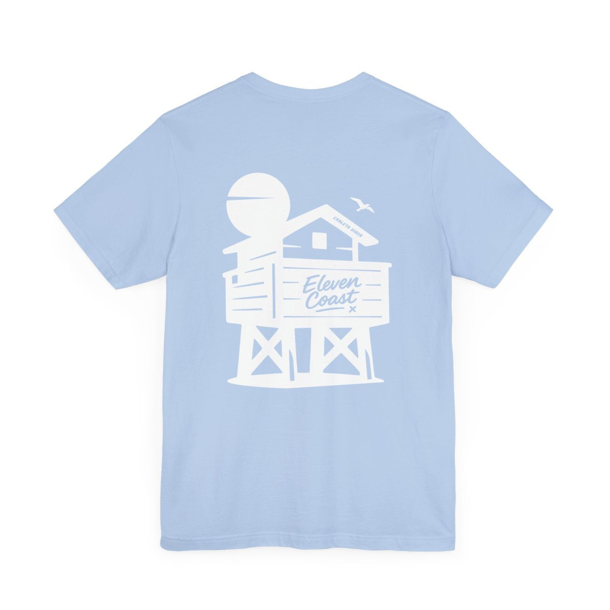Men's Beach Chalet T-Shirt White Design #en:color_baby-blue,fr:couleur_baby-blue