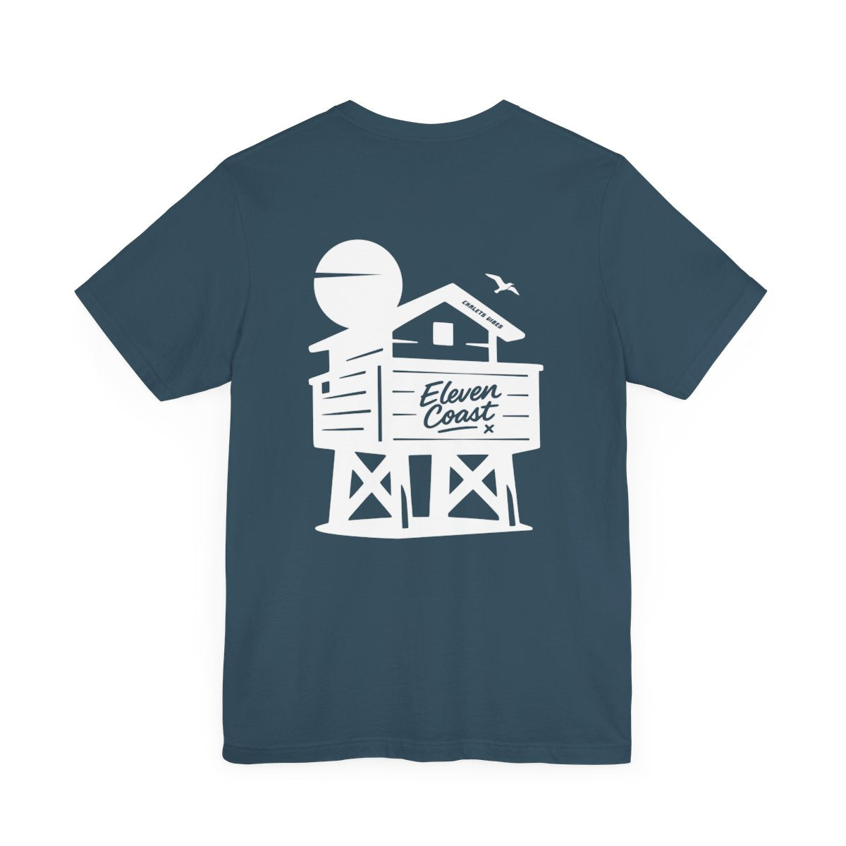 Men's Beach Chalet T-Shirt White Design #en:color_deep-teal,fr:couleur_turquoise-foncé