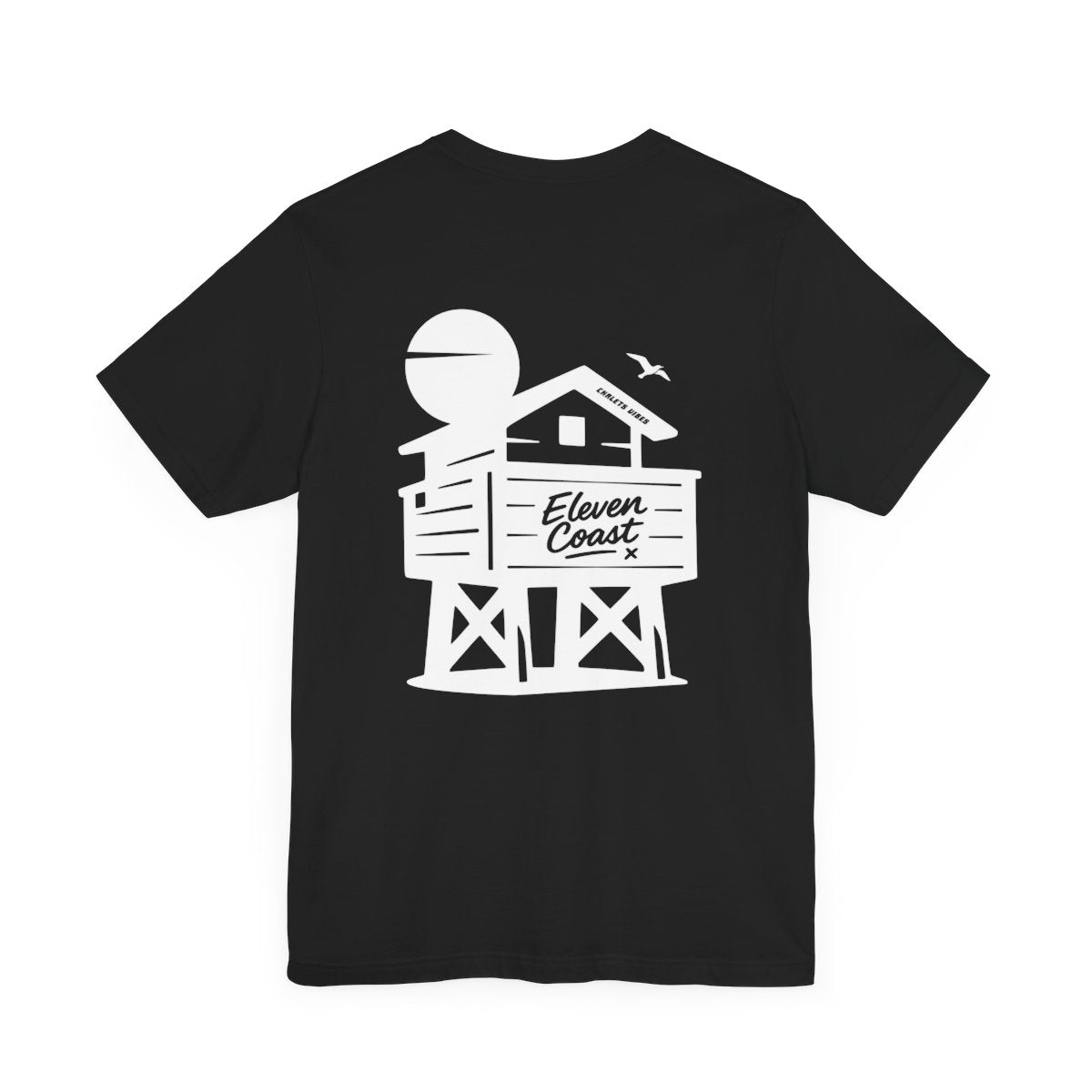 Men's Beach Chalet T-Shirt White Design #en:color_black,fr:couleur_noir