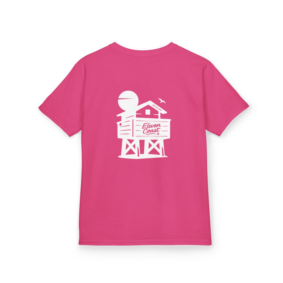 Kids Beach Chalet Tee White Silhouette #en:color_heliconia,fr:couleur_fuchsia-héliconia