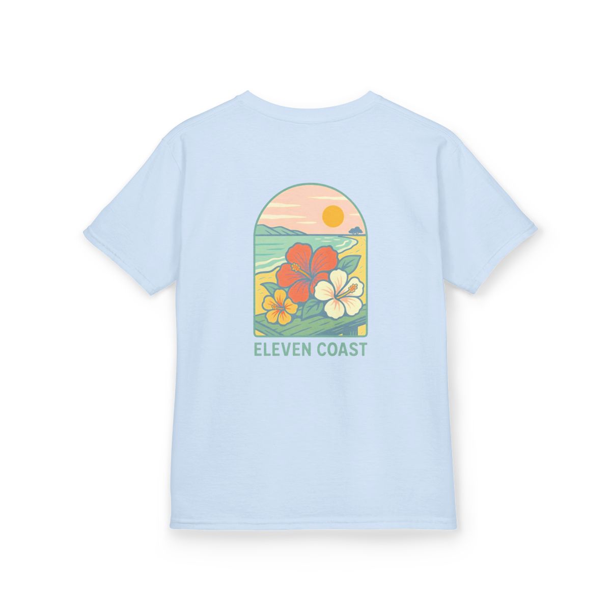 Kids Tropical Hibiscus Tee Green #en:color_light-blue,fr:couleur_bleu-clair