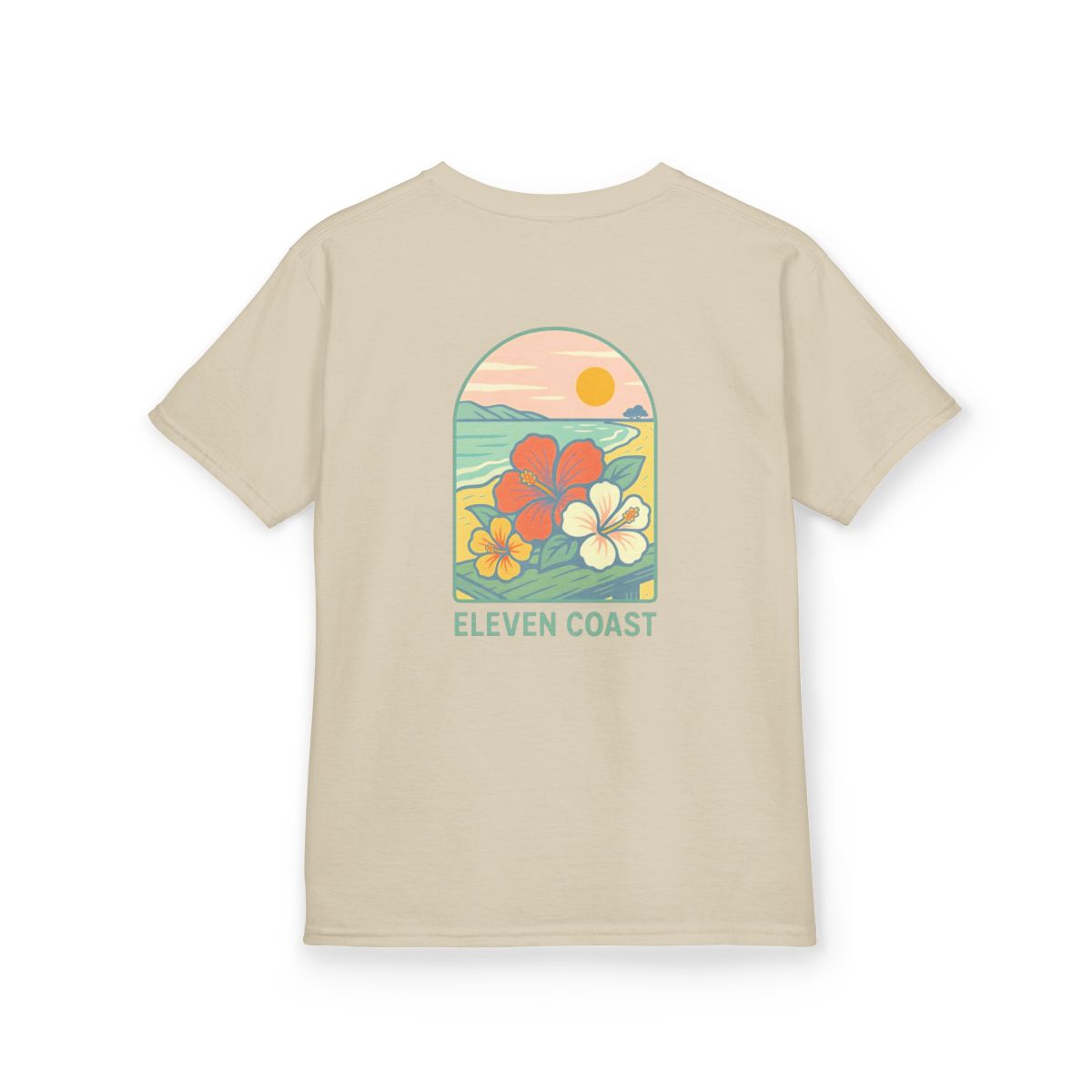Kids Tropical Hibiscus Tee Green #en:color_sand,fr:couleur_sable