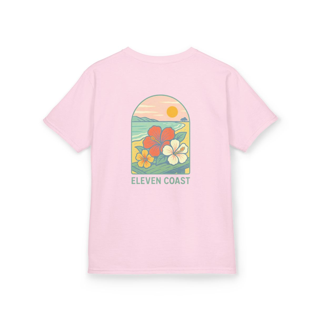Kids Tropical Hibiscus Tee Green #en:color_light-pink,fr:couleur_rose-clair