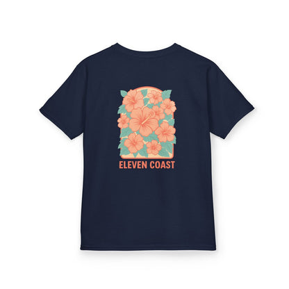 Kids Floral Tee Orange Hibiscus Design 