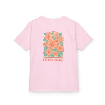 Kids Floral Tee Orange Hibiscus Design 