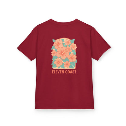 Kids Floral Tee Orange Hibiscus Design 