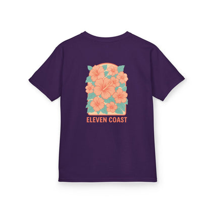Kids Floral Tee Orange Hibiscus Design 