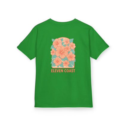 Kids Floral Tee Orange Hibiscus Design 
