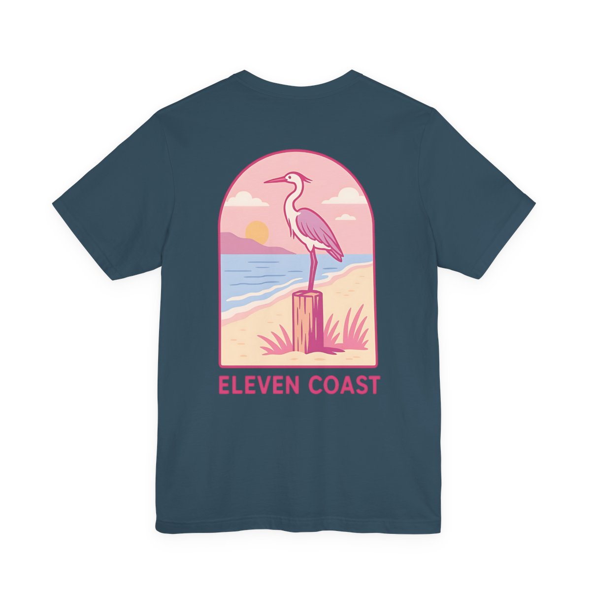 Heron Sunset T-Shirt For Men Pink #en:color_deep-teal,fr:couleur_turquoise-fonce