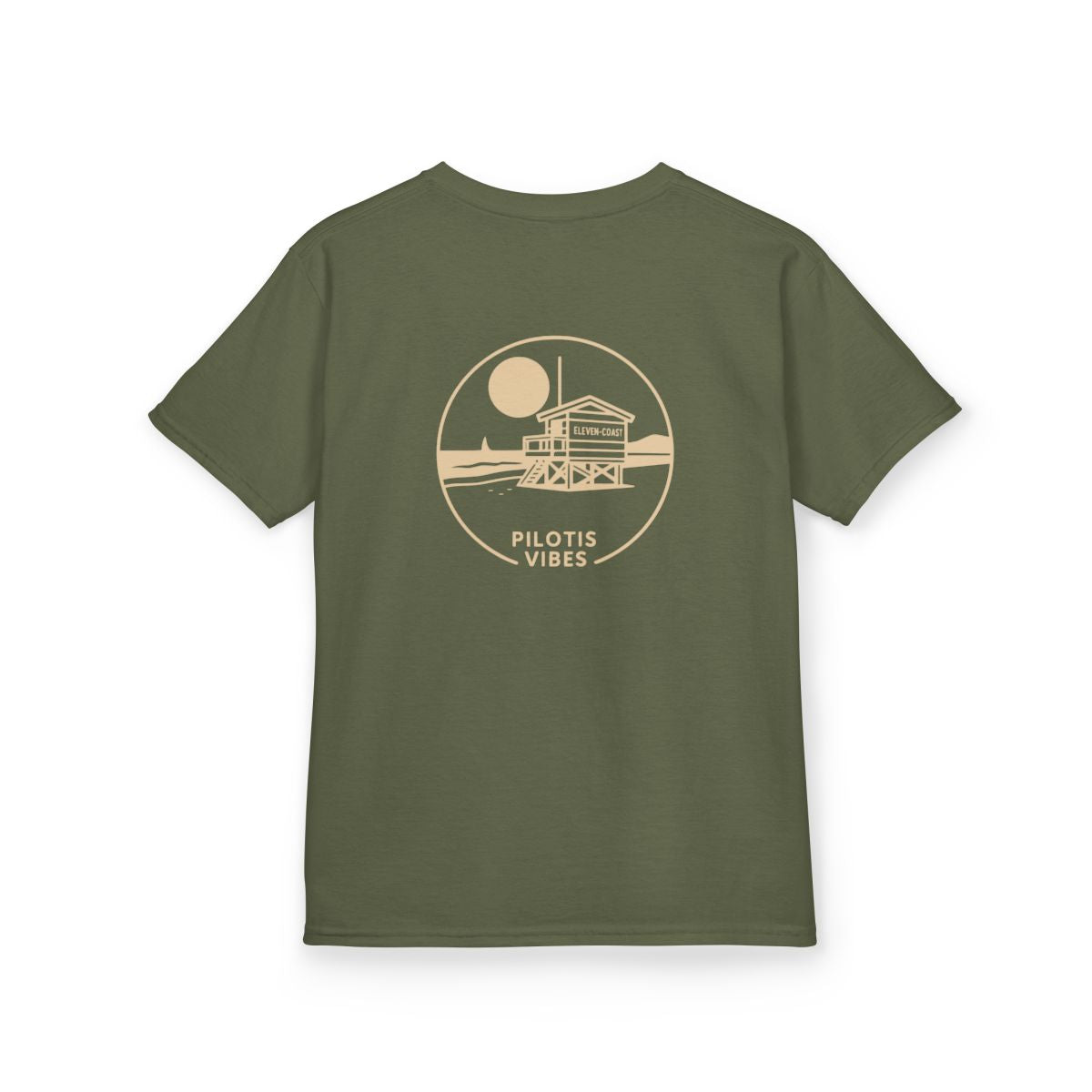 Kids Stilt Hut Tee Pilotis Vibes #en:color_military-green,fr:couleur_vert-militaire