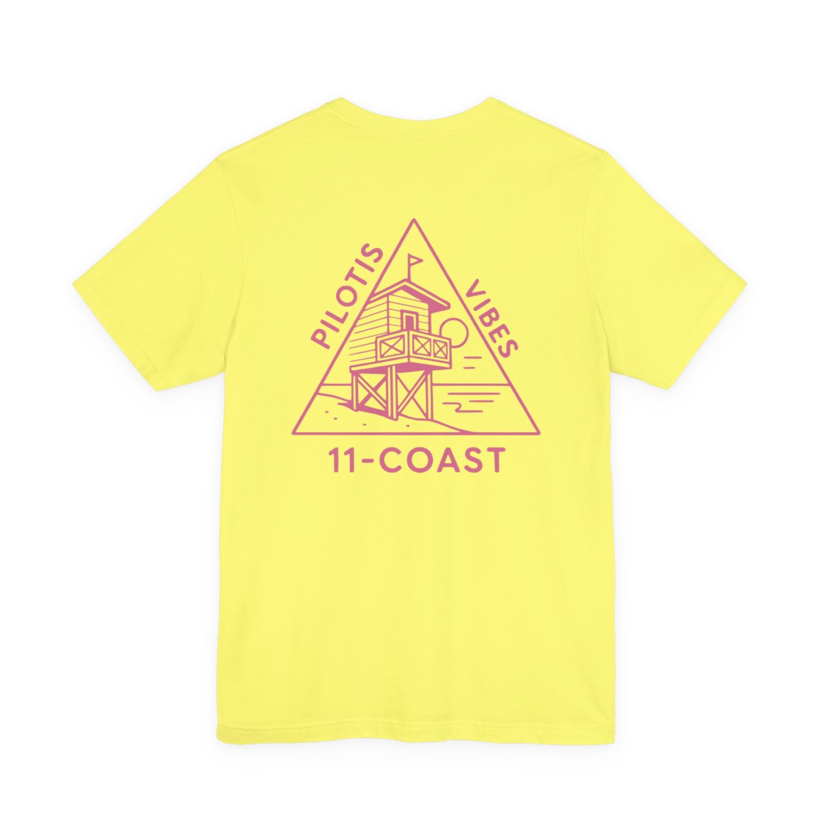 Men's Stilt Hut T-Shirt Pink Badge #en:color_yellow,fr:couleur_jaune