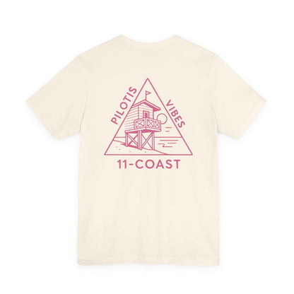 Men's Stilt Hut T-Shirt Pink Badge 