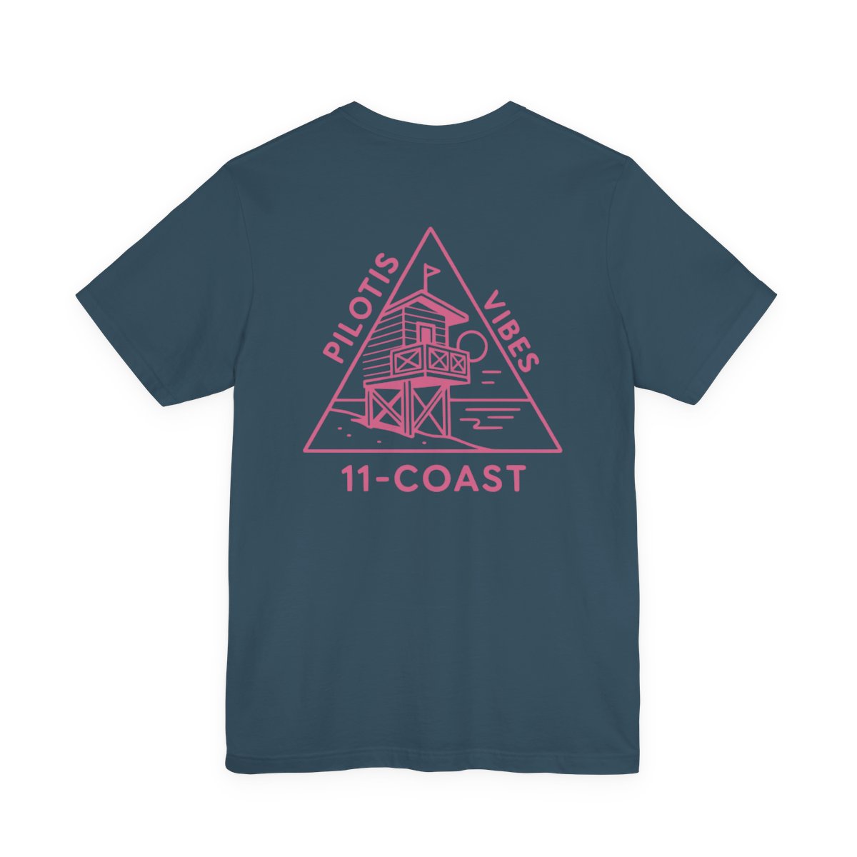 Men's Stilt Hut T-Shirt Pink Badge #en:color_deep-teal,fr:couleur_turquoise-fonce