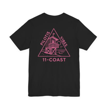 Men's Stilt Hut T-Shirt Pink Badge 