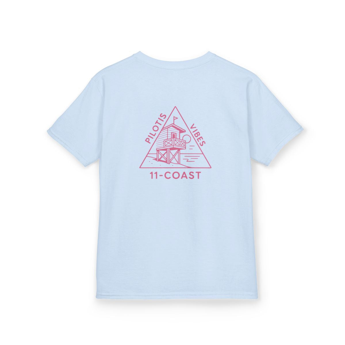Kids Geometric Beach Huts Tee Pink #en:color_light-blue,fr:couleur_bleu-clair