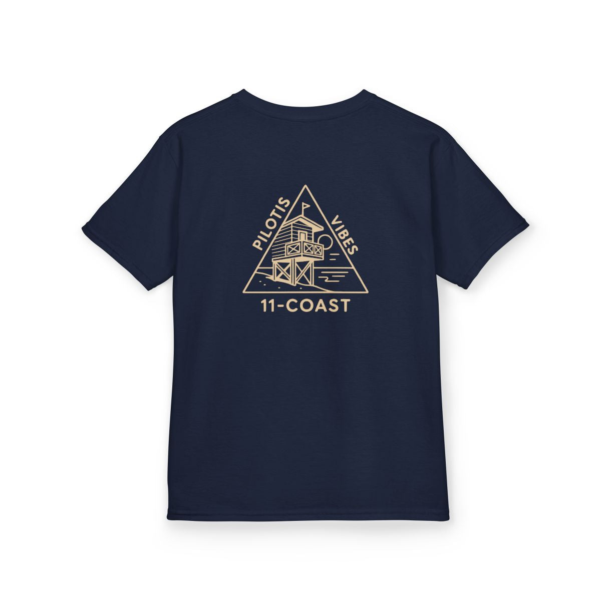 Kids Beach Hut Badge Shirt Sand Beige #en:color_navy,fr:couleur_bleu-marine