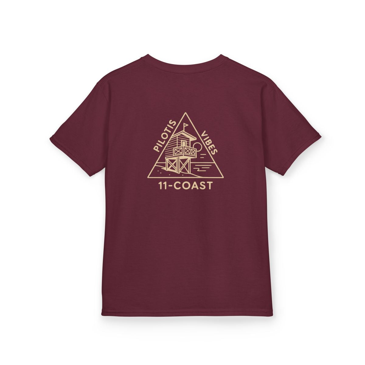Kids Beach Hut Badge Shirt Sand Beige #en:color_maroon,fr:couleur_bordeaux