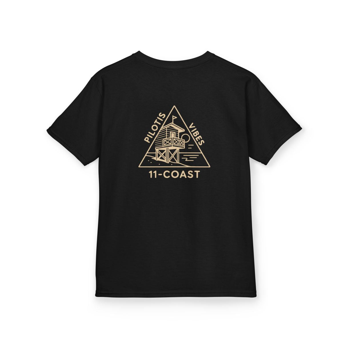 Kids Beach Hut Badge Shirt Sand Beige #en:color_black,fr:couleur_noir