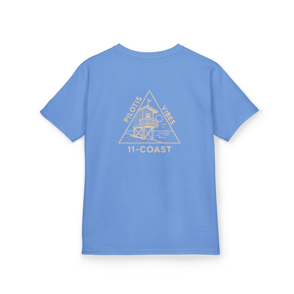 Kids Beach Hut Badge Shirt Sand Beige #en:color_carolina-blue,fr:couleur_bleu-caroline