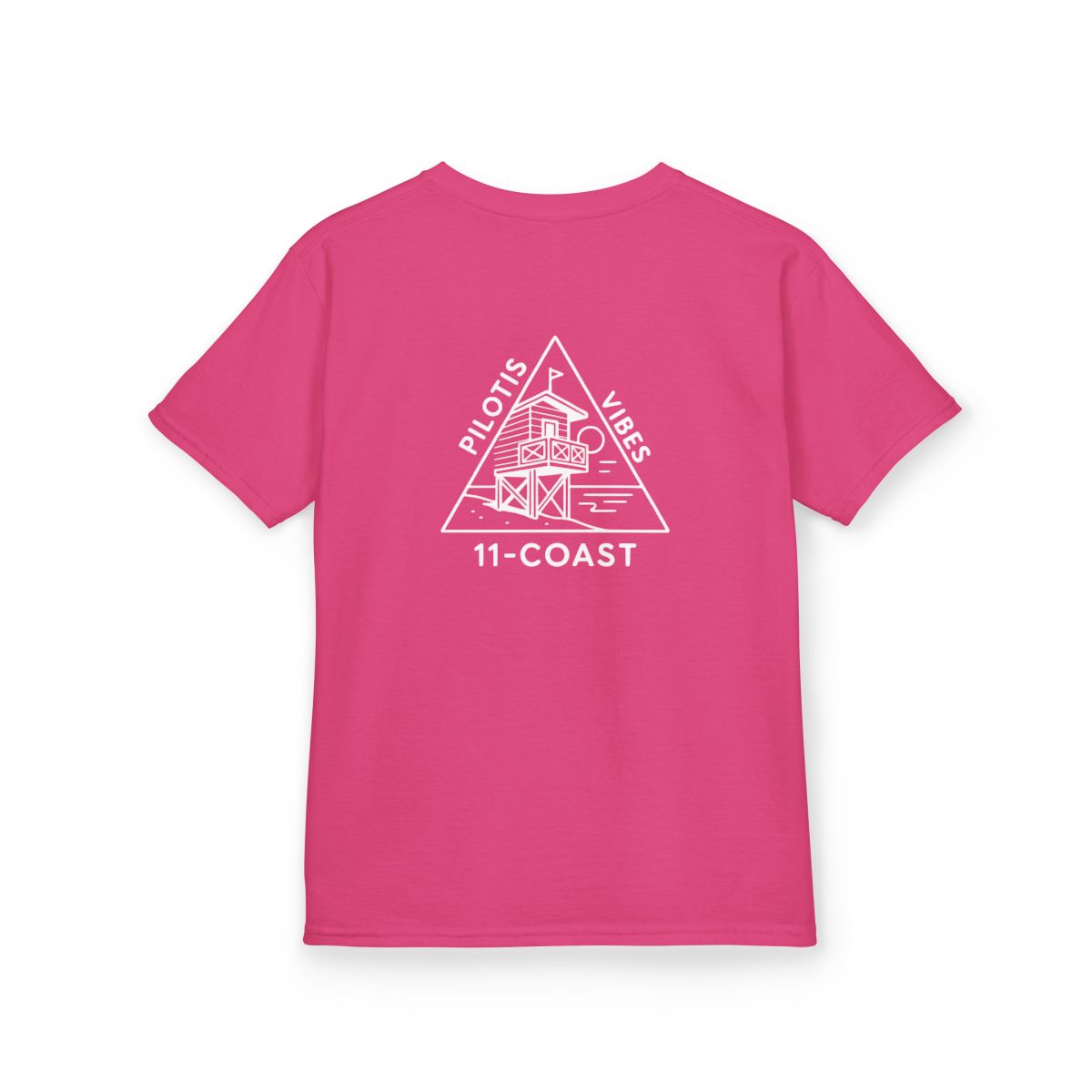 Kids Geometric Beach Huts Tee White #en:color_heliconia,fr:couleur_fuchsia-heliconia