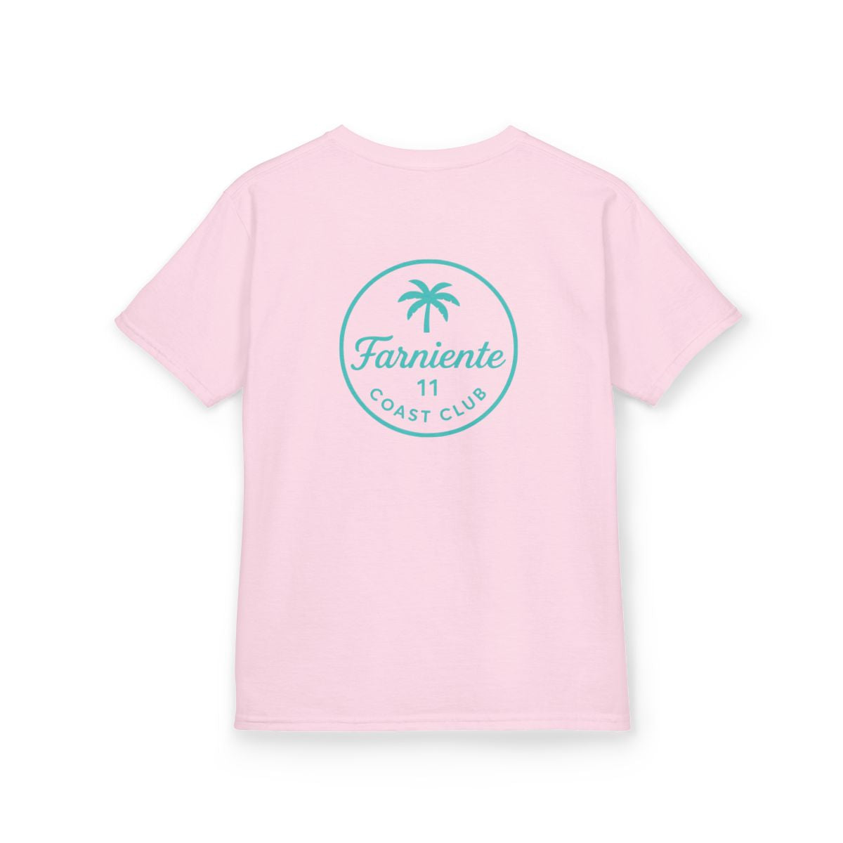 Kids Palm Tree Badge Tee Mint Aqua #en:color_light-pink,fr:couleur_rose-clair