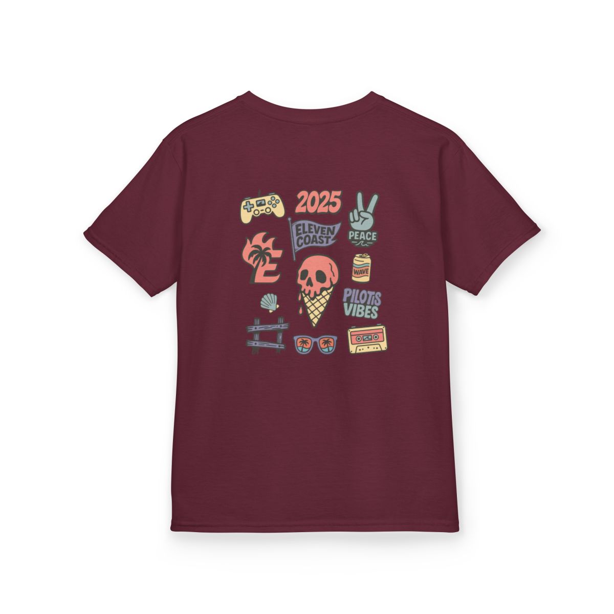 Kids Coral Skull Ice Cream Tee #en:color_maroon,fr:couleur_bordeaux
